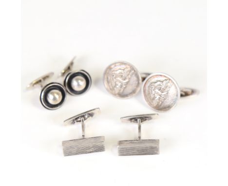 3 pairs of Danish silver cufflinks, makers include Viggo Pedersen and Axel Holm, 36.3g total (3 pairs)No damage, settings lig