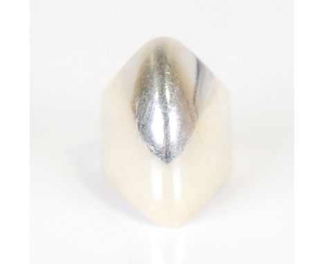 BENT KNUDSEN - a Vintage Danish stylised sterling silver helmet ring, model no. 56, setting height 28mm, size P, 7.5gNo damag
