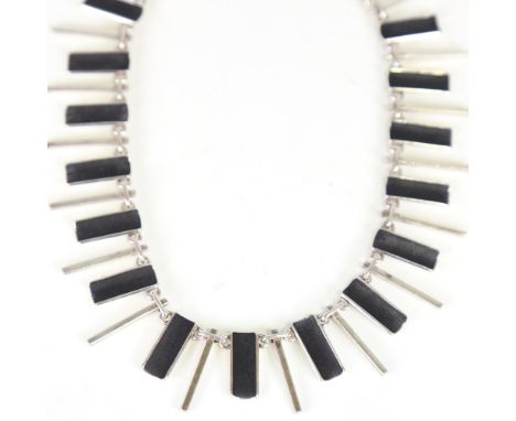 TAGE HANSENS GULDSMEDIE - a good quality Vintage Danish stylised sterling silver and black enamel fringe necklace, necklace l