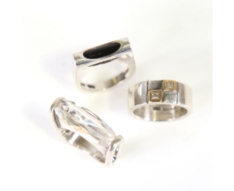 3 Danish modernist sterling silver stone set rings, makers include Jens Johs Aagaard, all size M, 26.1g total (3)No damage or