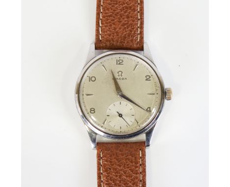 OMEGA - a Vintage stainless steel mechanical wristwatch, ref. 13322, circa 1950s, silvered dial with eighthly Arabic numerals