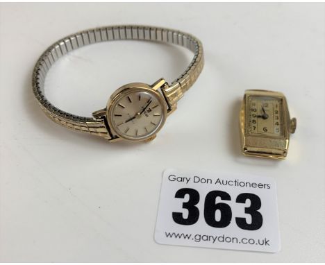 9k gold Tissot ladies watch with elasticated strap and 9k gold Stowa ladies watch, no strap