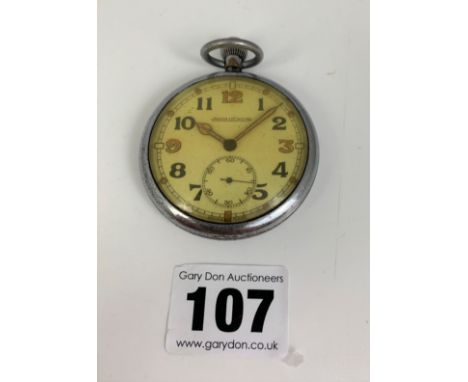 Jaeger-LeCoultre chrome pocket watch, diameter 2”. Not working