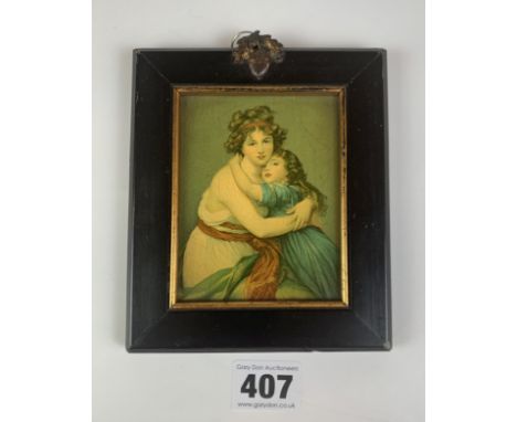 Portrait miniature of woman and girl, image 2.75” x 3.5”, frame 4.5” x 5”