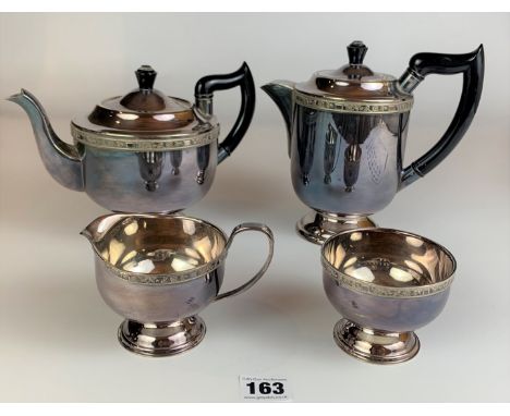 4 piece plated tea set including teapot, water jug, milk jug and sugar basin. Marked Viners of Sheffield, Made in England, EP