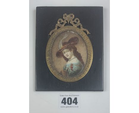 Portrait miniature of a woman, image 2.5” x 2”, frame 4.75” x 3.75”