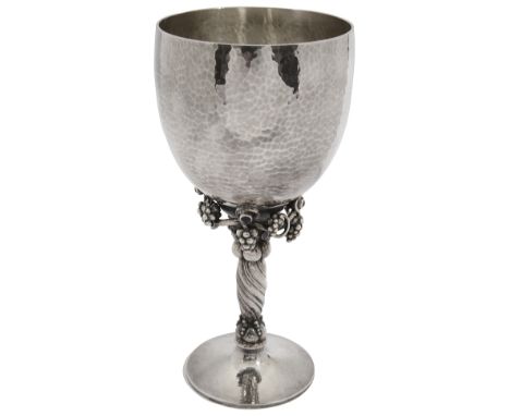 A modern Georg Jensen Danish Sterllng silver grape gobletdesign 263A in Amethyst, the goblet bowl with hanging grape branches