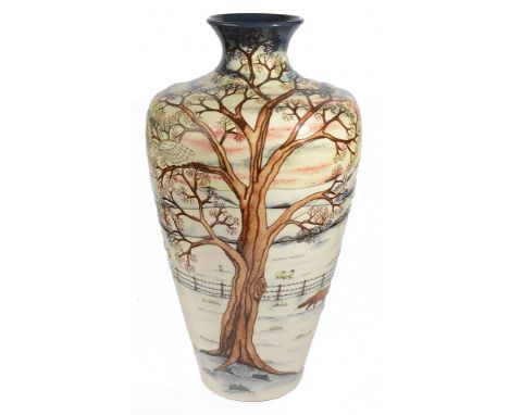 A Moorcroft Prestige 'Woodside Farm' vase, by Anji Davenport produced 2012, dated 1999, of baluster form, with tube lined  de