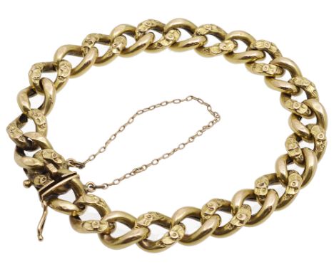 A Continental curb link braceletthe hollow bracelet stamped 750 on the clasp with alternating textured links, with safety cha
