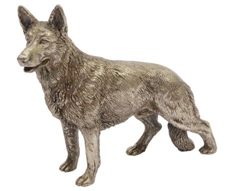 A modern filled silver figure of an Alsatian Birmingham, 1996, by Mappin &amp; Webbnaturalistically modelledlength 13.5 cmCon