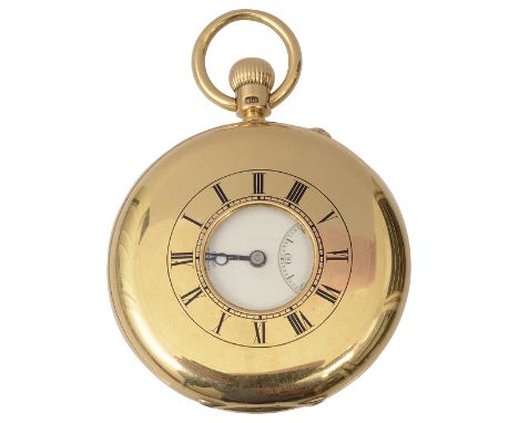 A late Victorian 18ct gold full hunter top wind pocket watch by DentLondon assay marks, 1900the white enamel dial dial with b