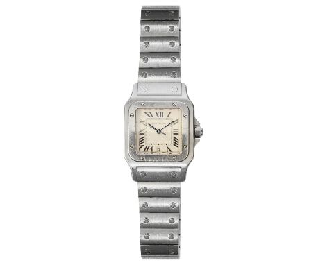 A Cartier stainless steel calendar bracelet watchthe Santos model case number 7530183CD, quartz movement, white dial with Rom