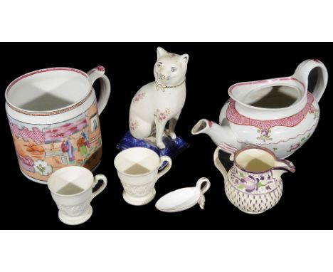 A New Hall Boy at the Window cider mug, pattern No 425 c.1810 and other mostly 19th century ceramicsfirst marked 425425 in re