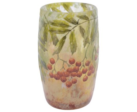 An Art Nouveau Daum Nancy 'Sorbier' vase, early 20th century, cameo glass, decorated with mountain ash leaf and berry design 