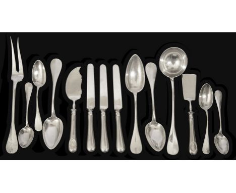 Austrian .800 silver flatware Vienna, c.1900, marks mark GKcomprising three tablespoons, four teaspoons, three dessert knives