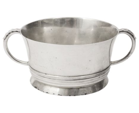 A George VI Art Deco twin handled sugar basin Birmingham, 1938 by Deakin &amp; Francis of circular design with a fluted girdl