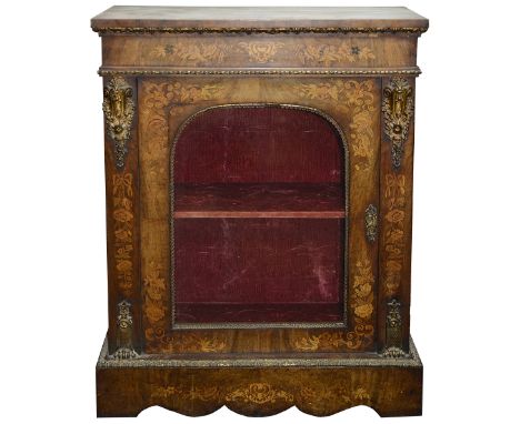 A Victorian walnut and floral marquetry pier cabinetwith gilt metal mounts, rectangular top above frieze inlaid in floral mot