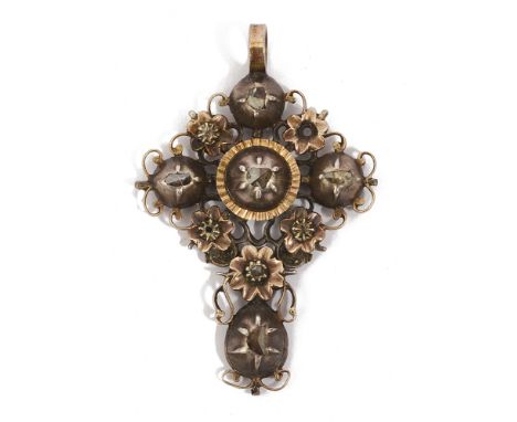 An attractive 18th century diamond set pendant crosspossibly Spanish, the pendant of hinged constriction and with floral diam