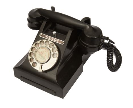 A 1940s black bakelite GPO 300 series 'Secretary' telephone bearing 'secretary' badge, chromed dial , receiver marked 184 48,