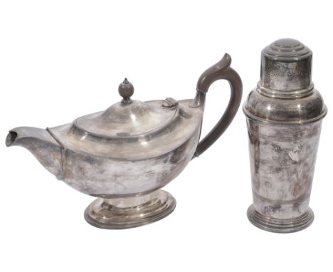 An Art Deco Goldsmiths &amp; Silversmiths Regent Plate cocktail shaker and  an unusual electroplated Barker Brothers patented