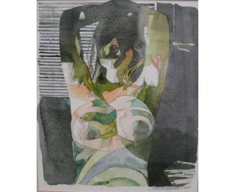 John Raynes, Nude Study, watercolour painting, signed, 39cm x 33cm, white framed and glazed
