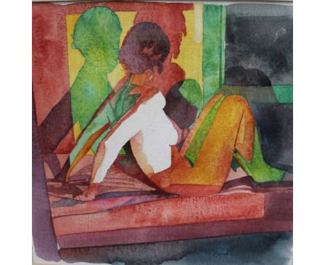 John Raynes, Study of a nude, watercolour painting, signed, 39cm square, white framed and glazed