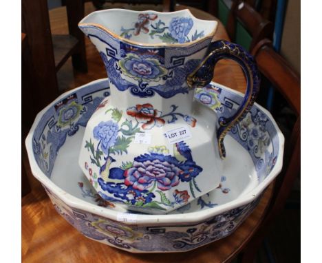 A substantial Masons jug &amp; bowl
Condition: Both - some crazing to glaze, paint flaking to jug (inside).. manufacturing bl