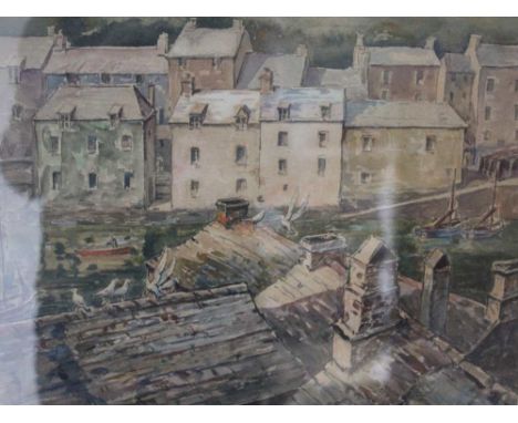20th century British School, "Fishing Village" (possibly Staithes in North Yorkshire) watercolour painting, indistinctly sign