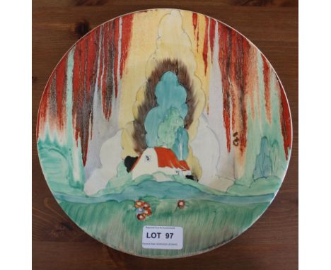 Clarice Cliff plate in Red Roof Cottage pattern, 26cm dia