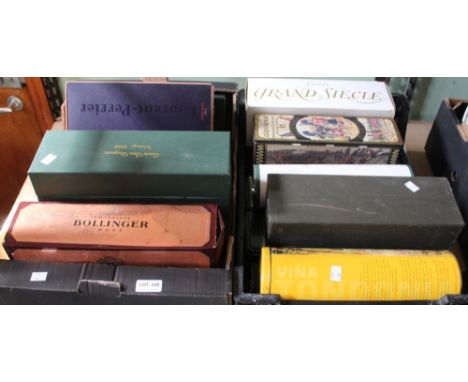Twenty assorted tins and boxes for whisky, Champagne, wine, etc. including Vina Tondonia and Dom Perignon