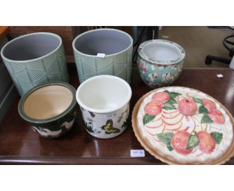 A Portmeirion planter, other planters &amp; a Continental flan dish