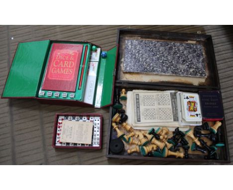A Staunton pattern wooden chess set, together with other games