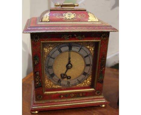 A Frodsham of London mantel clock, red Chinoiserie cased, of Georgian bracket clock design, with key&nbsp;