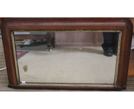 A late Victorian over-mantel mirror with Tunbridge ware inlay, overall size 44cm x 75cm