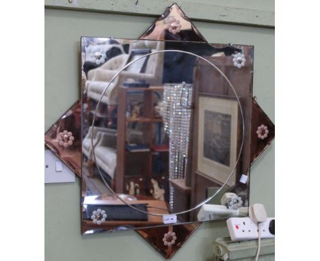 An Art Deco bevel edged wall mirror
Condition: overall okay condition, some discolouration / losses to the edges.