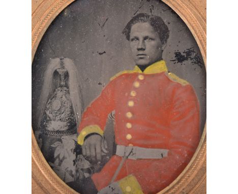 Crimean War Period British Yeomanry Regiment Ambrotype Photograph, fine hand coloured example with the subject wearing scarle