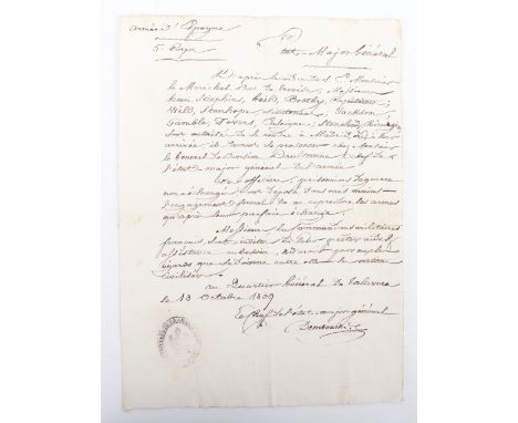 A "Lasser passer" of the Grand Armee for captured British Officers to go to Madrid Unescorted, having given their parole (and