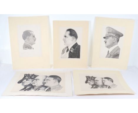 Series of Third Reich prints of Hitler and Goering, laid on art paper, well executed b/w in a theatrical style. Possibly wart