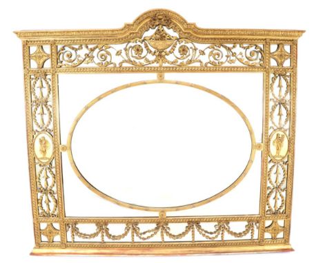 A Neo-Classical Gilt and Gesso Overmantel Mirror, in the style of Robert Adam, early 19th century, the central oval reeded fr