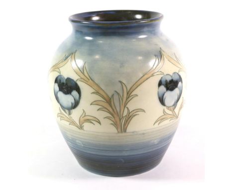 William Moorcroft (1872-1945): A Poppy Pattern Vase, salt glazed, impressed MOORCROFT MADE IN ENGLAND, blue painted signature