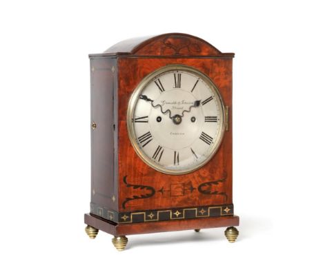 A Small Mahogany Quarter Striking Table Clock, signed Grimalde & Johnson Strand, London, circa 1820, arched pediment, front a