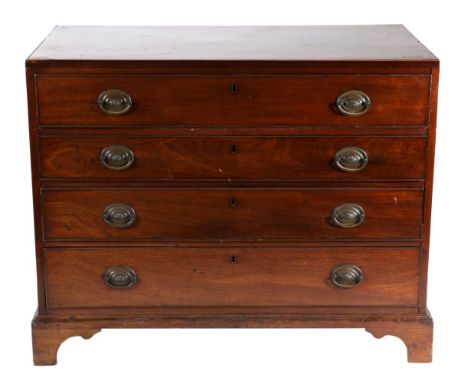 A George III Mahogany Straight Front Four Drawer Secretaire Chest, late 18th century, the top drawer with sliding mechanism a