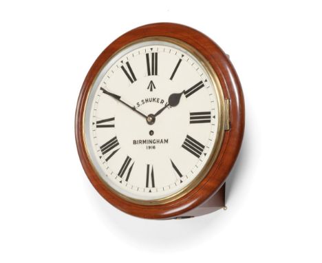 A Military Mahogany Wall Timepiece, signed W S Shuker Ltd, Birmingham, 1916, side and bottom doors, 14-inch painted dial with