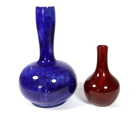 Bernard Moore (1850-1935): A Porcelain Vase, flambé glaze, painted BERNARD MOORE, 14.5cm; and Another Vase, blue mottled glaz