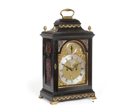 A George III Ebony Striking Table Clock, signed John Fletcher, London, circa 1780, ebony veneered case with an inverted bell 