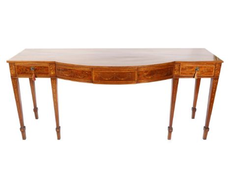 A 19th Century Mahogany and Satinwood Banded Bowfront Serving Table, the crossbanded top above a central bowfront drawer with