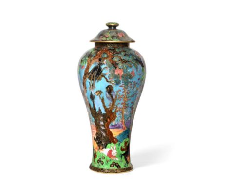 A Wedgwood Fairyland Lustre Ghostly Wood 2046 Vase, designed by Daisy Makeig-Jones, printed and painted in colours, printed g