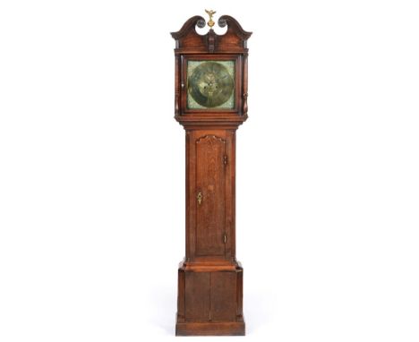 An Oak Eight Day Longcase Clock, signed S.Lomax, Blackburn, circa 1770, swan neck pediment, wavy shaped trunk door flanked wi