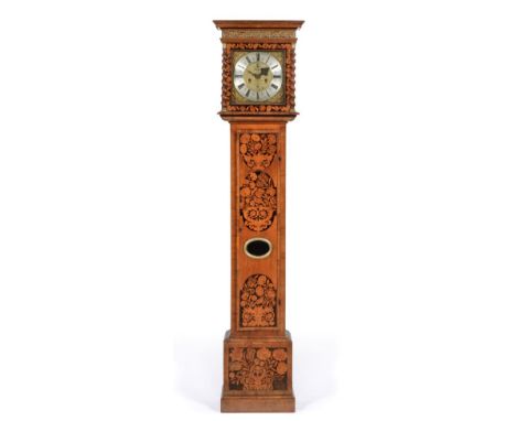 A Walnut Marquetry Eight Day Longcase Clock, signed Wm Carter in Cambridge, circa 1700, the case with flat top hood,  door wi