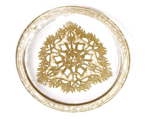 René Lalique (French, 1860-1945): A Clear and Sepia Stained Chasse Chiens No.3001 Glass Plate, moulded to the centre with hou
